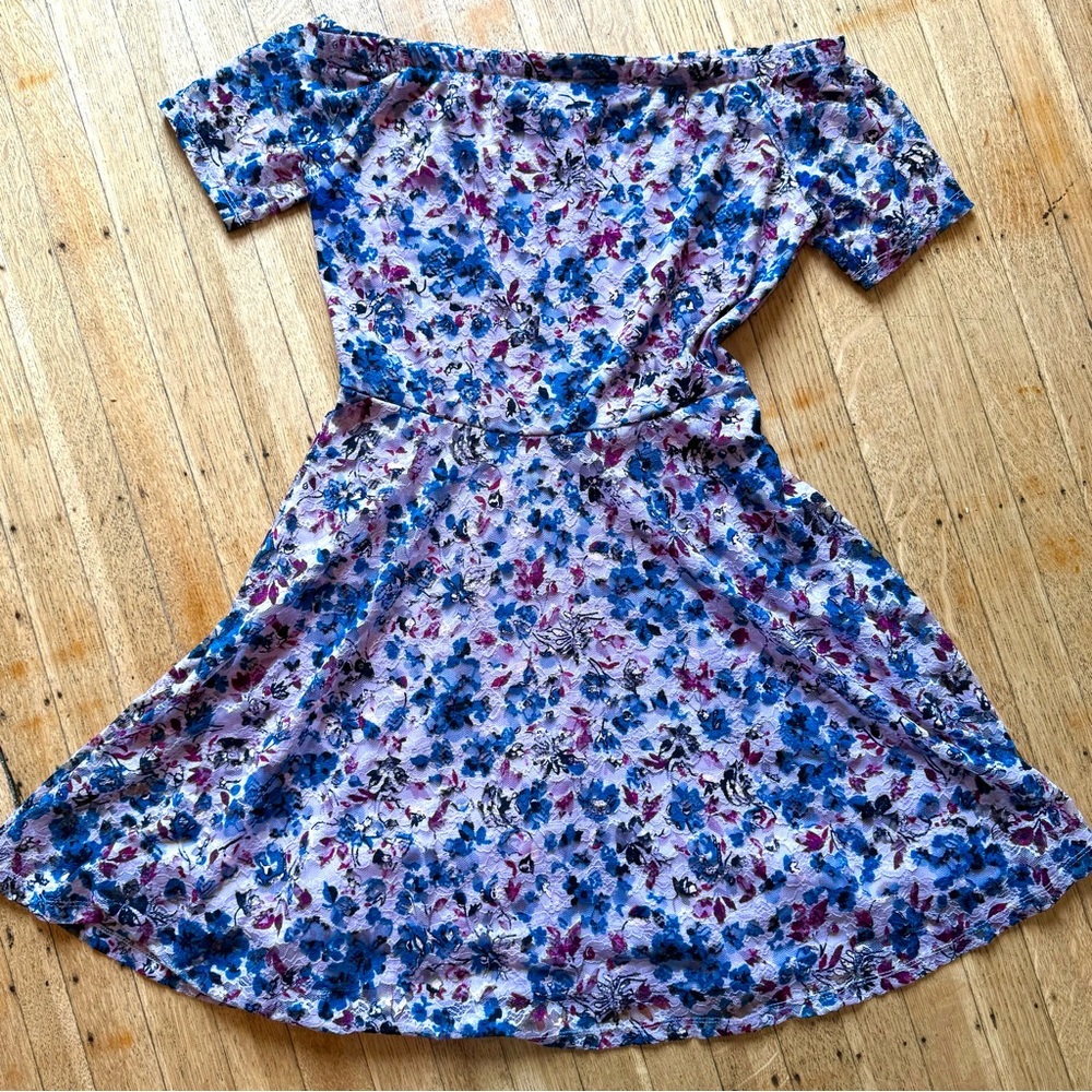 Xhilaration Floral Lace Dress, size small, midi, off shoulder, spring/summer